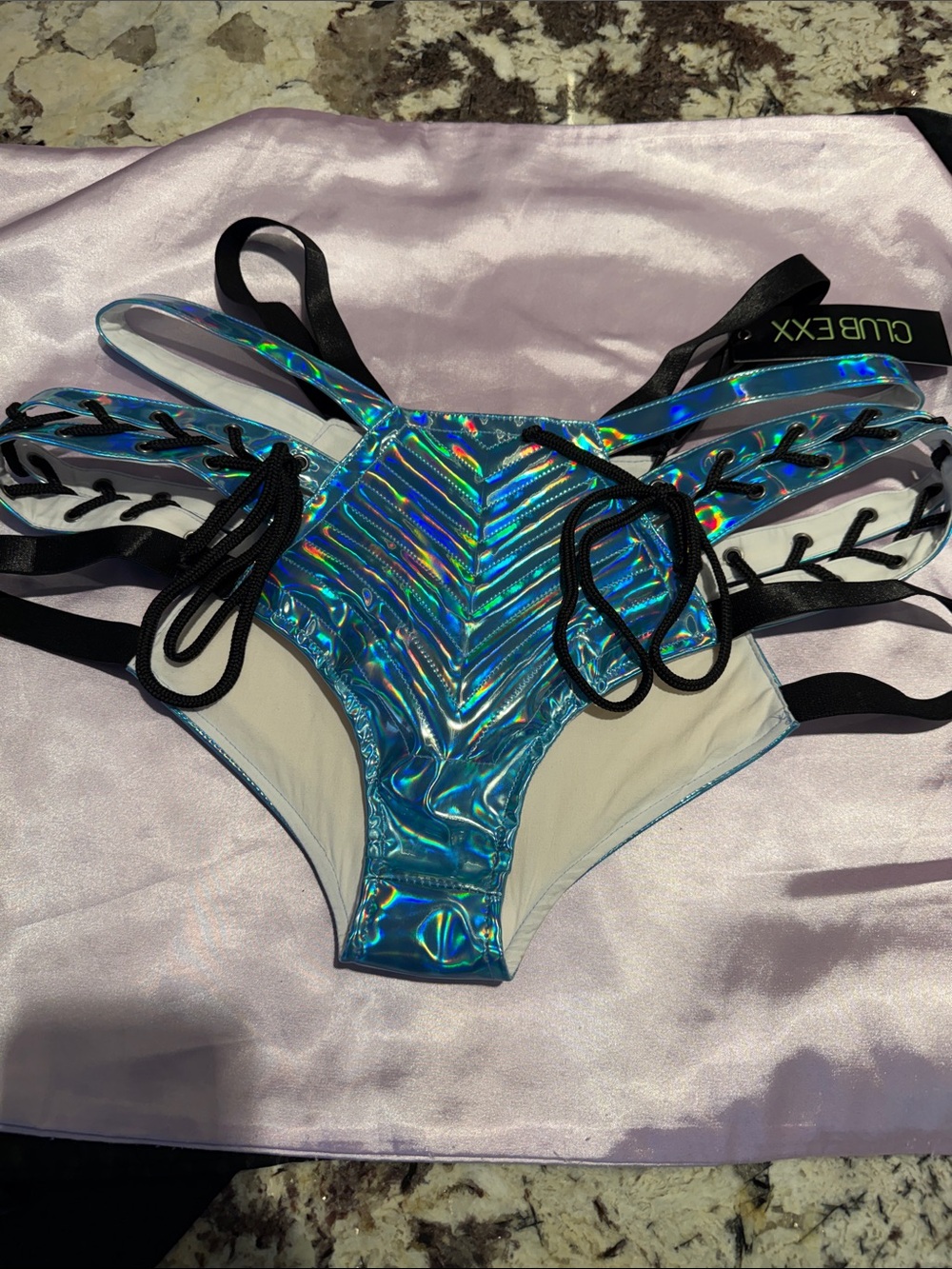 Club Exx Holographic Blue Women's One-Piece Bodysuit